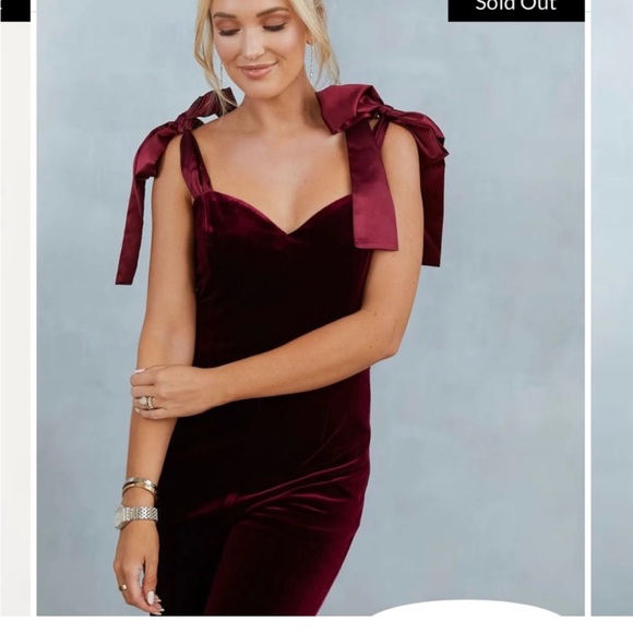 Vici Pants - Vici x Emily Travis Burgundy Velvet shoulder tie jumpsuit